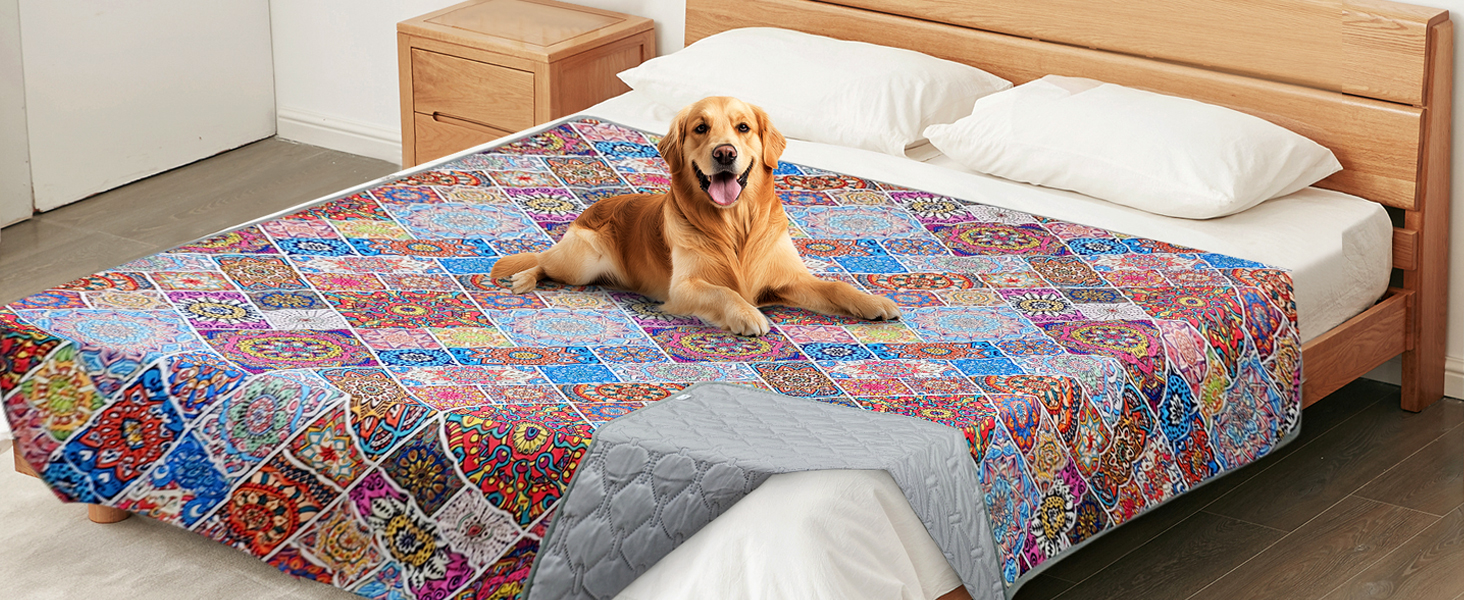 Водонепроникний коврик для собак, ковдра для лежанки, захист меблів, 178 x 76 см (Блискучий медальйон)