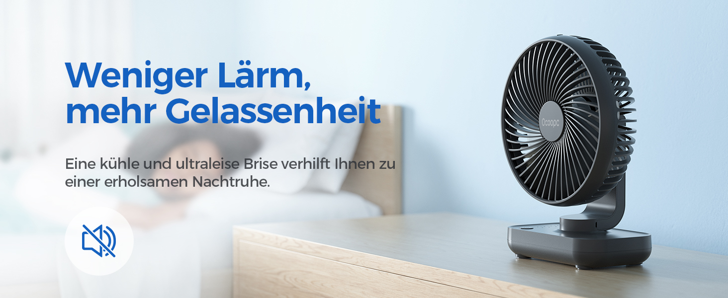 Вентилятор USB OCOOPA Ultra Leise - Міні вентилятор для столу, дому та офісу, 4 швидкості, 4000mAh, чорний (на акумуляторі)