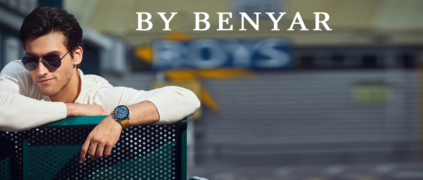 Годинник чоловічий BENYAR Quarz Chronograph з датою, водонепроникний, браслет, стильний, для повсякденного та ділового стилю, коричневий/блакитний.