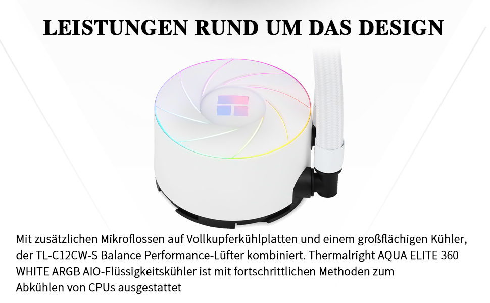 Thermalright AQUA ELITE 360 ARGB: Система водяного охолодження CPU з 3 вентиляторами 120mm, для AMD/Intel, білий колір
