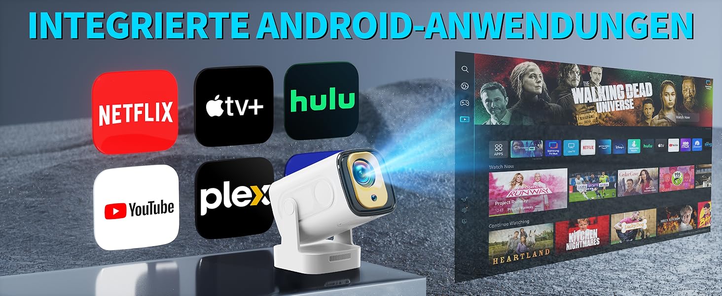 4K проєктор Beamer Full HD 1080P Android: портативний міні-проєктор з WiFi 6, Bluetooth 5.2, 270° обертанням, підтримкою PC/HDMI/USB, з пультом та мишкою, білий