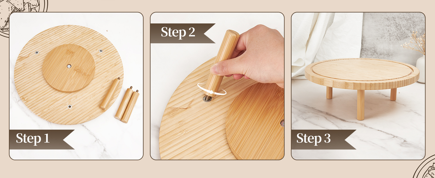 Підставка для тортів Ohuhu з бамбука 2-в-1 з кришкою, обертова тарка для тортів з 3 знімними ніжками та акриловою кришкою для випічки, декорування та святкування, чудовий подарунок для жінок