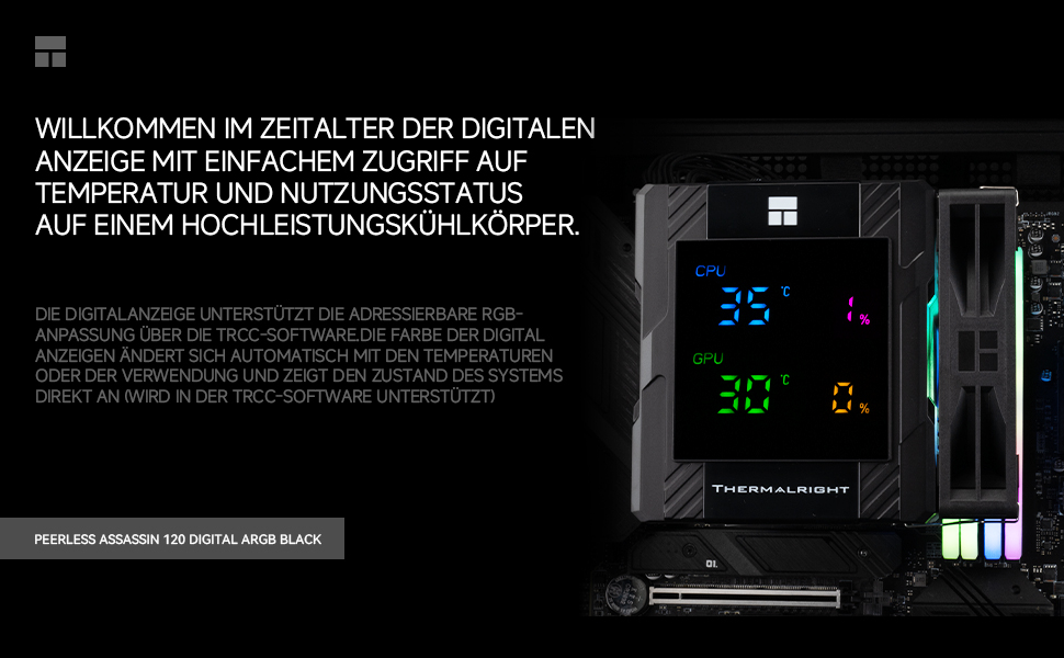 Thermalright Peerless Assassin 120 Digital ARGB: Кулер для CPU з RGB підсвічуванням, 6 heatpipes, AM4/AM5, Intel LGA1700/1851/1150/1151/1200
