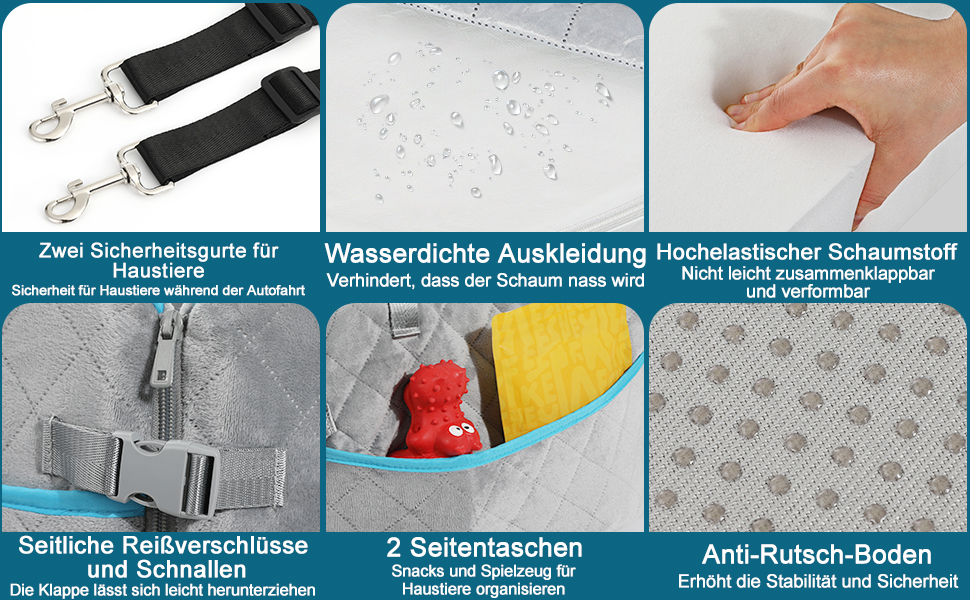 Автомобільний лежак для собак - переноска для маленьких собак до 20 кг з ременем безпеки, сірий колір