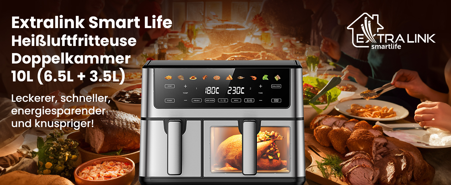 Фритюрниця Extralink 1400W з гарячим повітрям, 4.2L, 10 функцій приготування, LED-дисплей, економна, 90% менше жиру