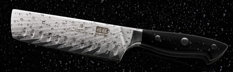 Японський ніж SHAN ZU Nakiri з дамаської сталі AUS10, 16.5 см - професійний ніж для кухні, кухарський ніж, дамаський ніж з G10 ручкою, подарункова коробка