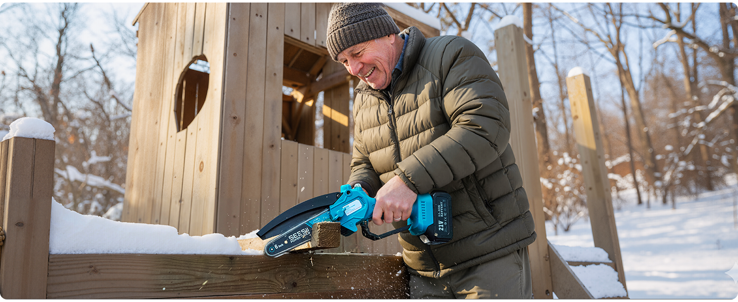 Акумуляторна міні-пила SEESII 6 дюймів (8000mAh) з автоматичною подачею мастила та запасним ланцюгом | Пила для саду, гілок та дрібного дерева