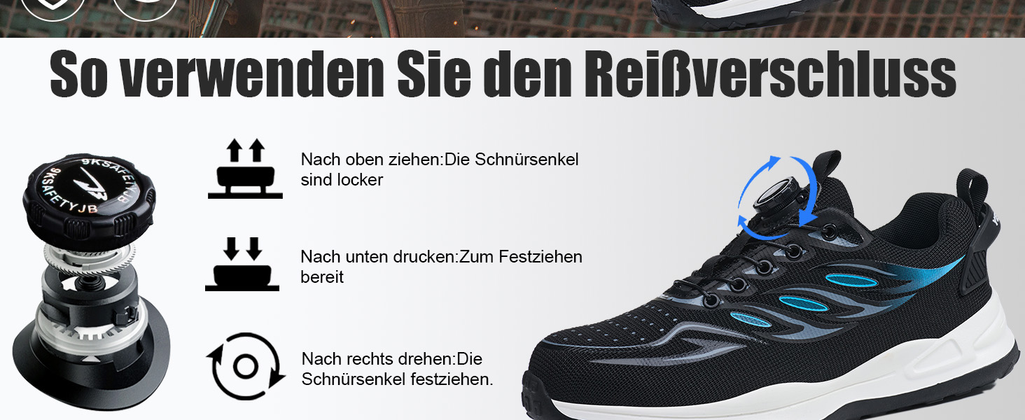 Робочі черевики: безпекові черевики для чоловіків та жінок, легкі, спортивні, дихаючі, зі сталевим підноском, унісекс, розміри 36-46 EU (42 EU, синій, на кнопці)