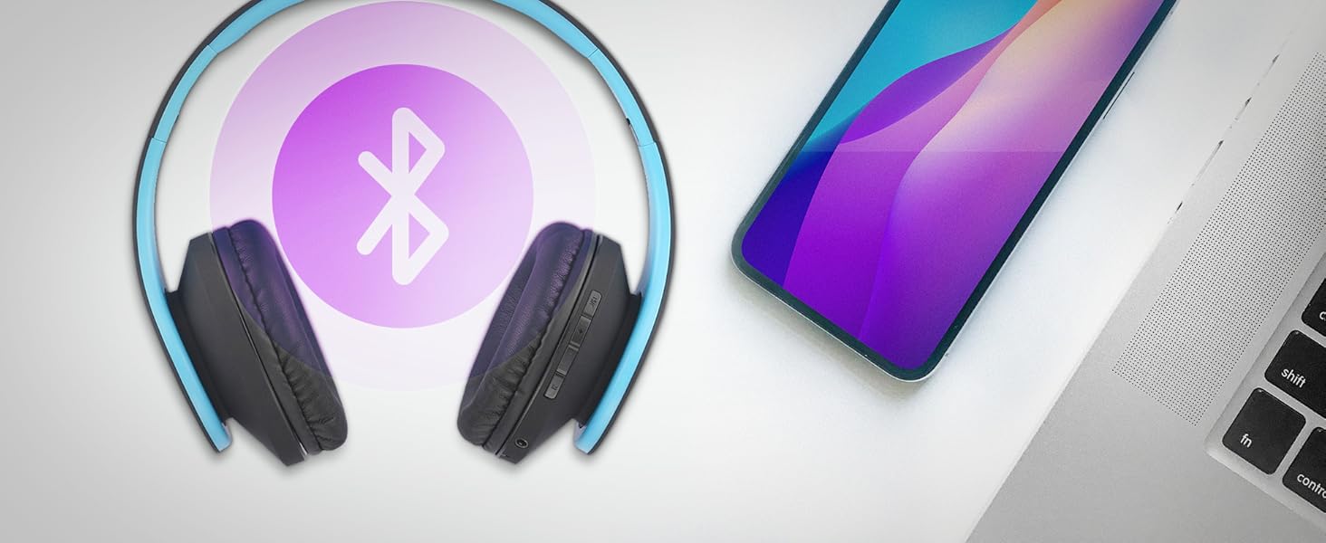 Бездротові навушники PowerLocus Over-Ear з Bluetooth, мікрофоном, складна конструкція, м'які амбушюри, Hi-Fi стерео звук, бас, для дітей та дорослих, TV/PC/Home Office (Чорний/Синій)