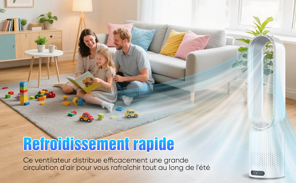 2-в-1 Вентилятор з очищувачем повітря безлопатий, з пультом, 8 швидкостей, осциляція 90°, таймер, для спальні/офісу (срібний)