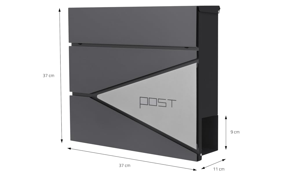 Поштовий ящик ML-Design Anthrazit/Silver, нержавіюча сталь з порошковим покриттям, 37x37 см, з газетницею, замок (2 ключі), настінний дизайнерський поштовий ящик