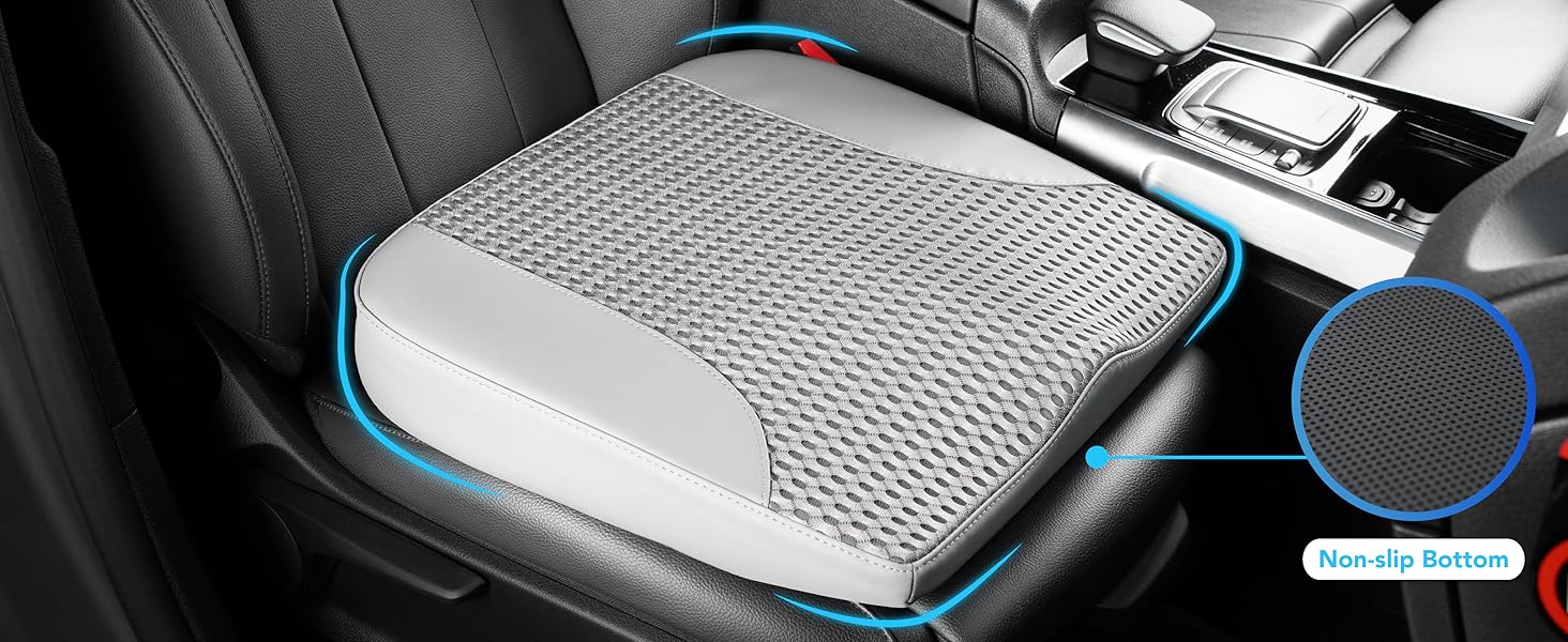 Подушка для сидіння в авто з Memory Foam: для комфортної їзди, полегшення болю в куприку та попереку. Підходить для авто, вантажівок, офісу, інвалідного візка. Шкіра та сітка 4D (Сірий)