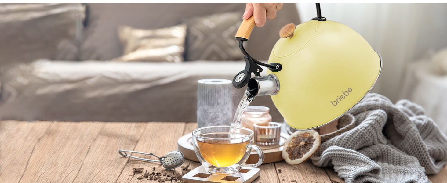 Чайник Induktion Retro 2.3L Edelstahl з ручкою Cool-Touch, жовтий, для чаю та кави