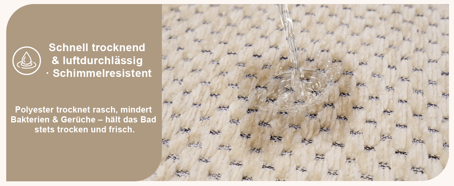 Килимок для ванної кімнати Badteppich Chenille, протиковзкий та вологопоглинаючий, 50x150 см, бежевий