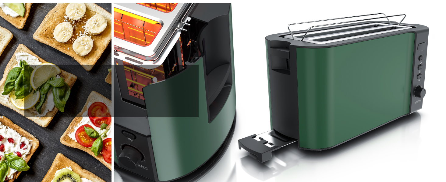 Набір кухонної техніки Arendo: електрочайник з регулюванням температури та тостер з 4-ма слотами (зелений)