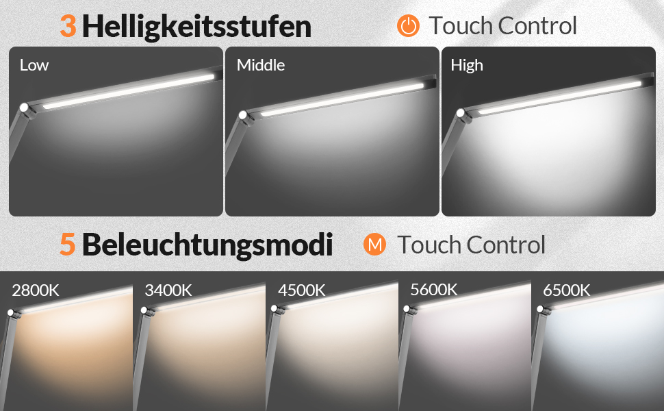 LED лампа настільна диммерна з USB, 5 кольорів та 3 рівні яскравості, для читання, дітей, офісу, чорна MT-856