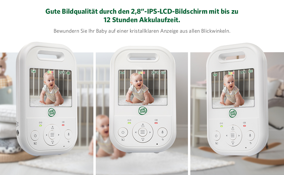 Відеоняня LeapFrog LF2513 без Wi-Fi з IPS LCD екраном 2.8 дюйма, поворотна, з нічним баченням, датчиком температури, радіусом дії 300 метрів, 12 годин роботи від акумулятора