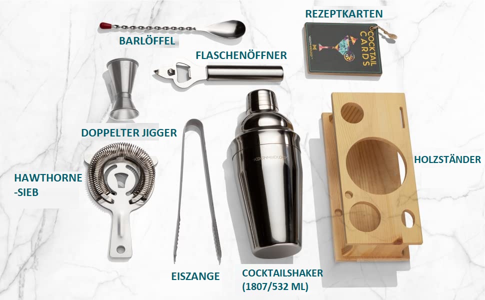 Mixology Bartender Set with Stand - Complete Cocktail Making Kit