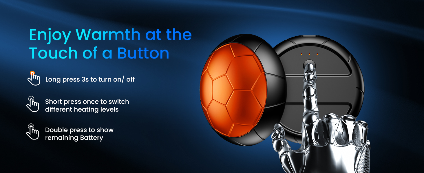 Електричні грілки для рук 2 шт. | Змінні, з 3 режимами нагріву та 20 годинами тепла, USB, для холодної погоди, Outdoor, Indoor (Помаранчевий)