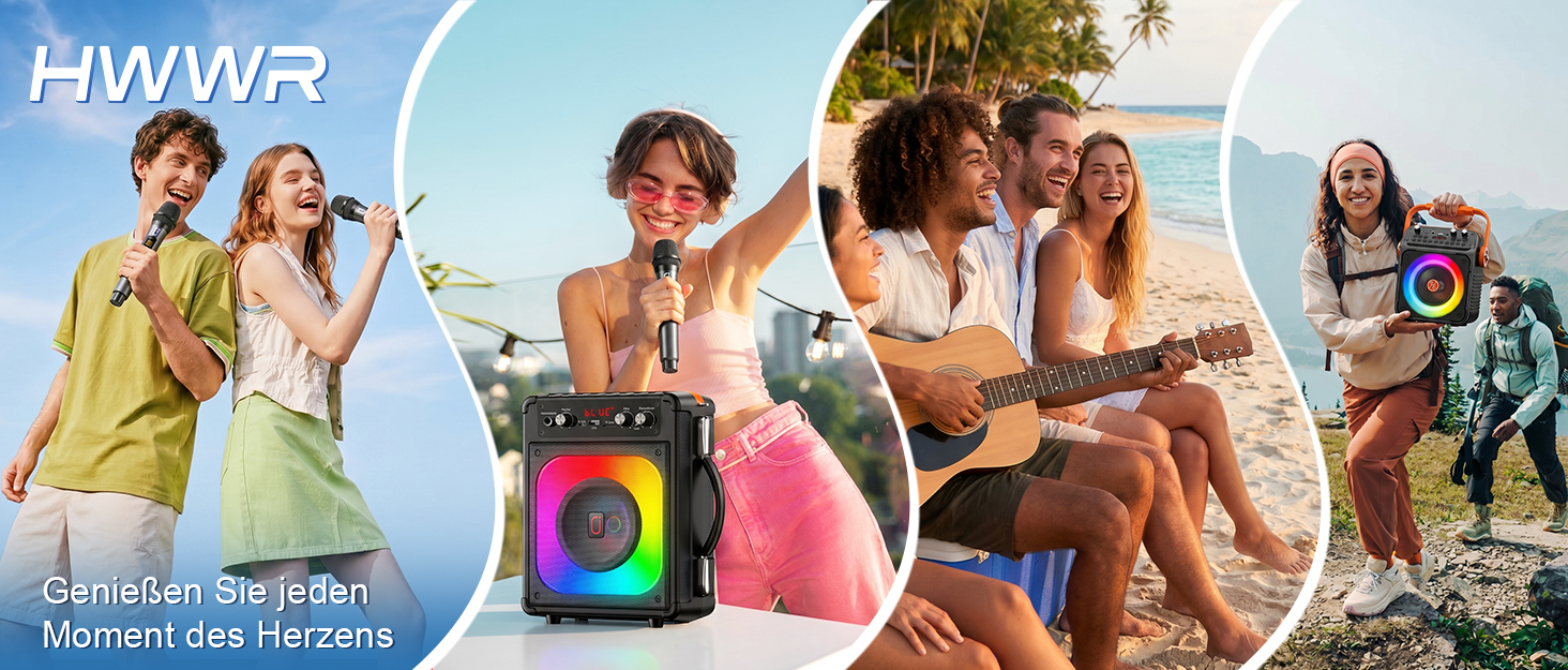 Караоке машина HWWR T27 з 2 мікрофонами, Bluetooth 5.3, RGB підсвічуванням, USB/TF/AUX, портативна PA система для вечірок та караоке