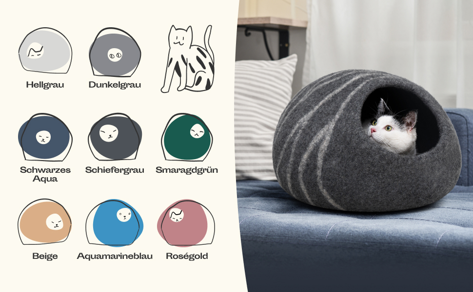 Квіткове ліжко для котів Meowfia – затишна печера з 100% мериносової вовни (L, світло-сірий)