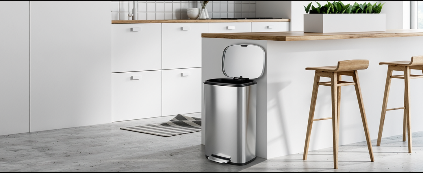 Відро для сміття LIFERUN 30л з кришкою, з м'яким закриттям, сталеве, з внутрішнім відром, для кухні, ванної кімнати, офісу
