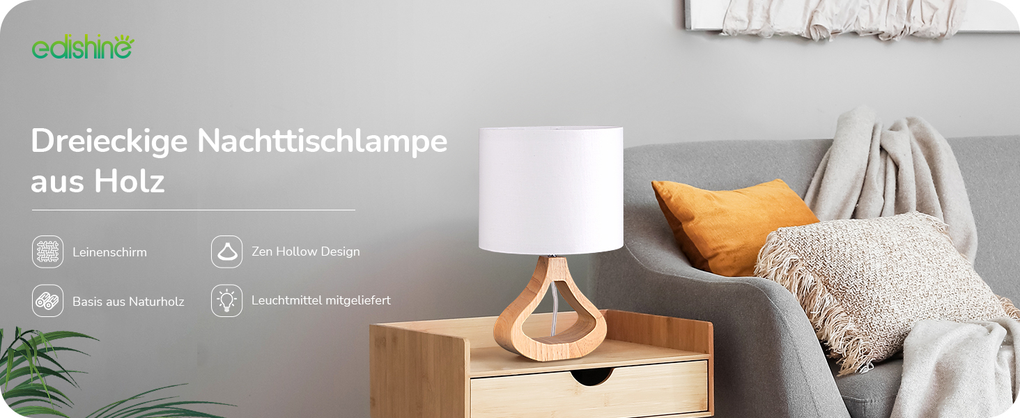 Дерев'яна торшер EDISHINE з абажуром з льону, E27, для вітальні та спальні, в стилі кантрі [Енергоклас F]