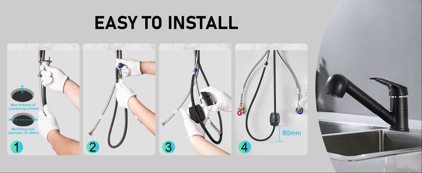 Висувна кухонна змішувач BONADE з двома виходами для води, поворотна на 360°, чорний