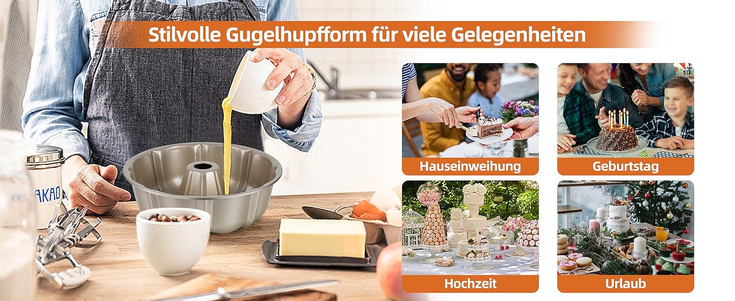 Форма для кексів Onader Gugelhupfform, 25.5 см, з антипригарним покриттям, з нержавіючої сталі, для випікання кексів, хліба, тортів. Золотий колір