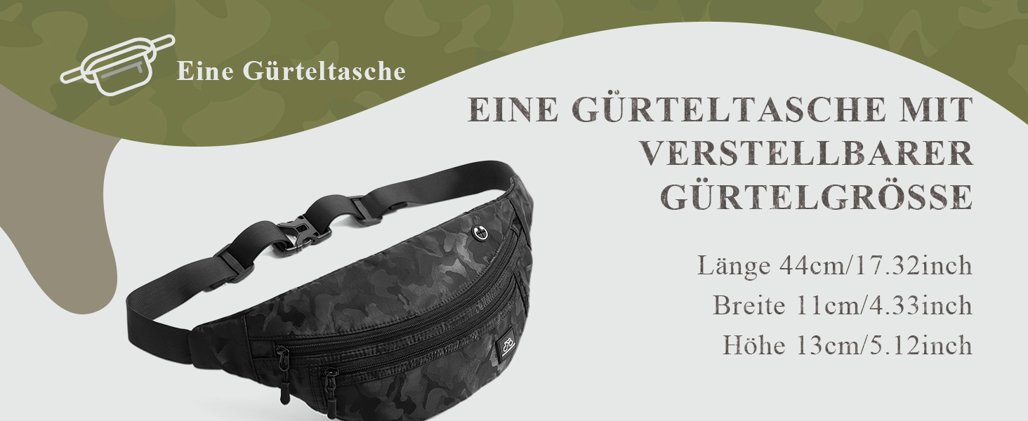 Чоловіча та жіноча поясна сумка Bauchtasche SZSYCN, фанна-пак, чорний камуфляж для спорту, прогулянок, подорожей