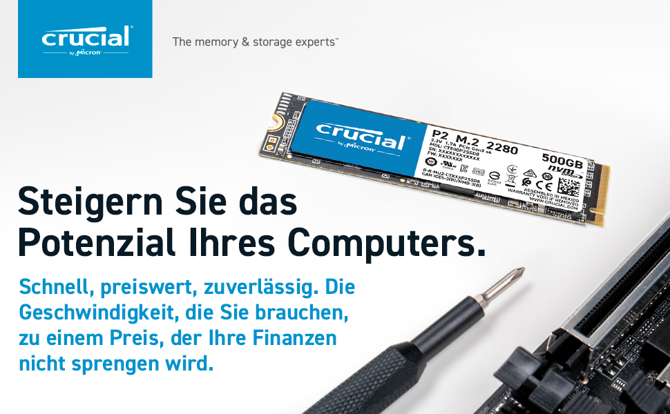 SSD Crucial P2 2TB M.2 PCIe Gen3 NVMe - внутрішній накопичувач, 2400 МБ/с