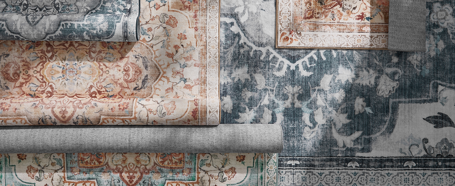 Килим SONGMICS HOME Vintage, 120x170 см, для вітальні, спальні, кухні, коридору, їдальні, сірий (TAR032G01)