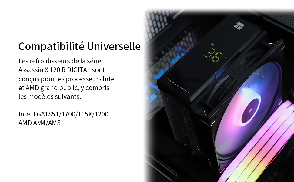 Вентилятор для ПК TR Assassin X 120R Digital ARGB з підсвічуванням, тихий, сумісний з AM4/AM5, Intel LGA1851/1700/115X/1200