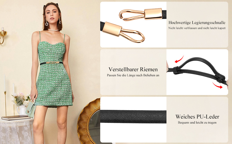 Жіночі тонкі ремені WHIPPY (2 шт) - чорний + коричневий, 105 см, для талії до 95 см. Тонкий шкіряний ремінь з металевою золотистою пряжкою. Підходить до суконь та іншого одягу.