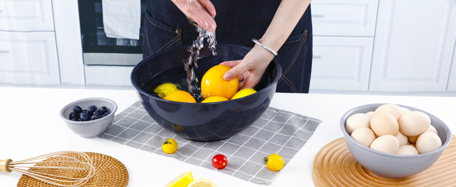 Набір міксерських чаш BoxedHome (12 шт.) з кришками, синій. Багатофункціональні миски для салатів та приготування їжі з пластику, неслизькі, стійкі, для кухні