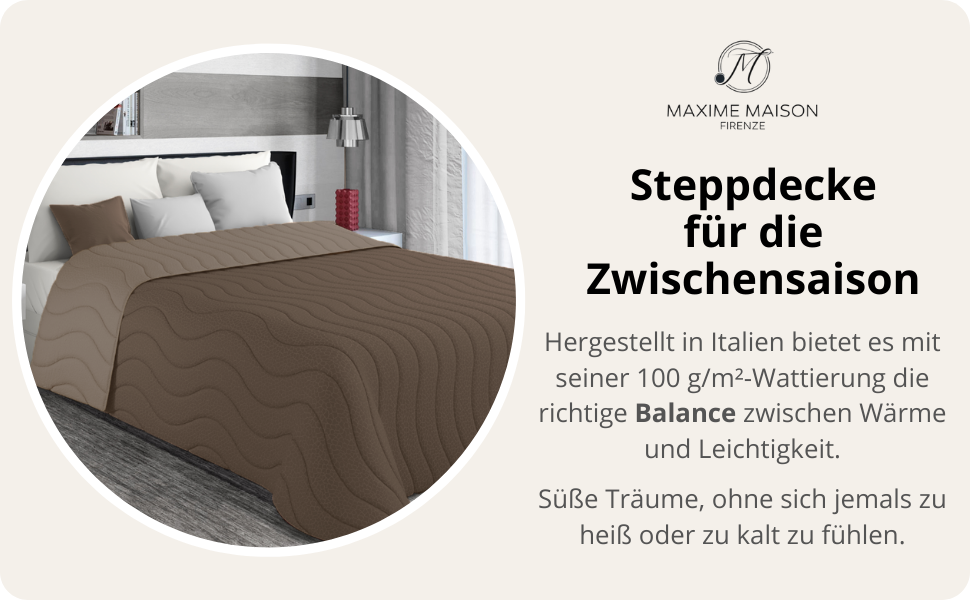 Плед на ліжко 240x260 см, двосторонній дизайн, осінньо-весняний (100 г/м²), степний, підкладковий, для двоспального ліжка, з м'якої мікрофібри, Made in Italy (колір: коричневий/мокко)