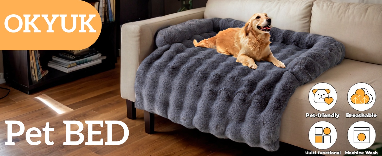 OKYUK Крісло-ліжко для собак, зручний кошик для собак, собаче ліжко, чохол для дивана, ручне прання, нековзне, підходить для собак з довгою шерстю (темно-сірий, 75 x 75 x 13 см)