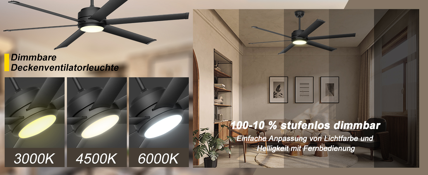 Deckenventilator Ohniyou з підсвіткою, пультом та додатком, 152.4 см (60 дюймів), регульована яскравість, DC-двигун, великий вентилятор для тераси, вітальні, чорний