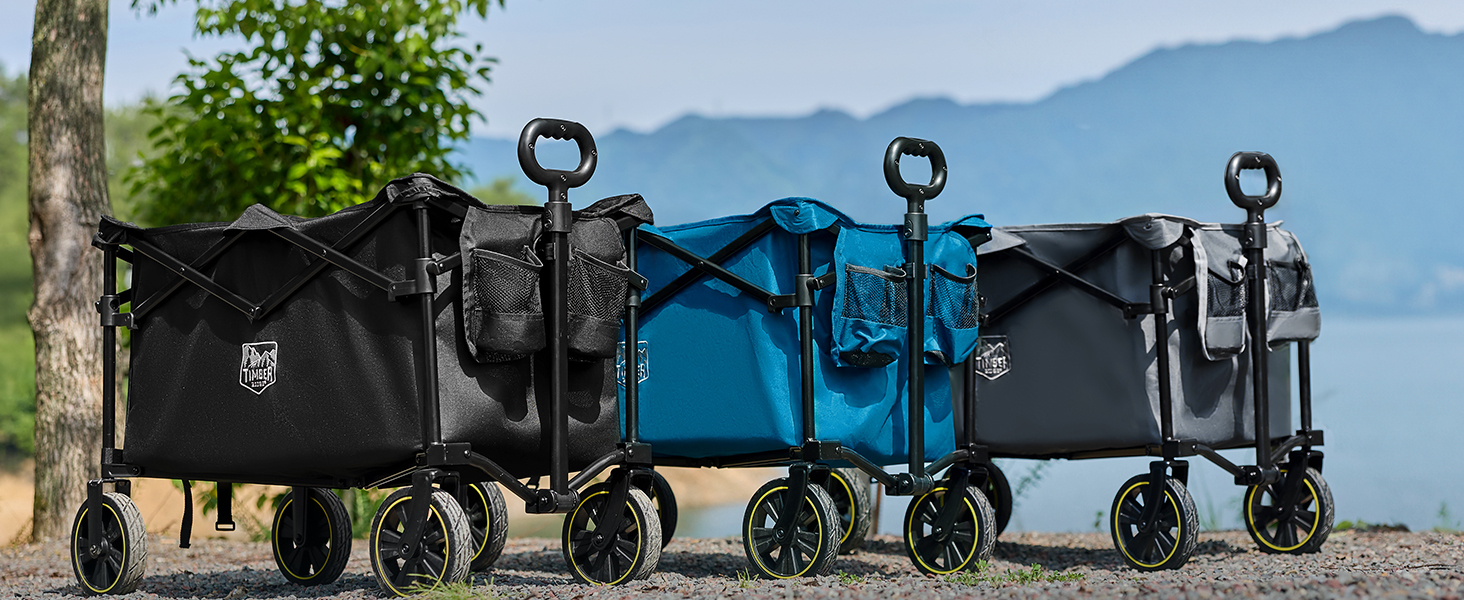 Універсальний складаний візок Timber Ridge Bollerwagen 200L з підсклянником, регульованою ручкою, для пляжу, кемпінгу, саду, максимальне навантаження 150 кг (Сірий)