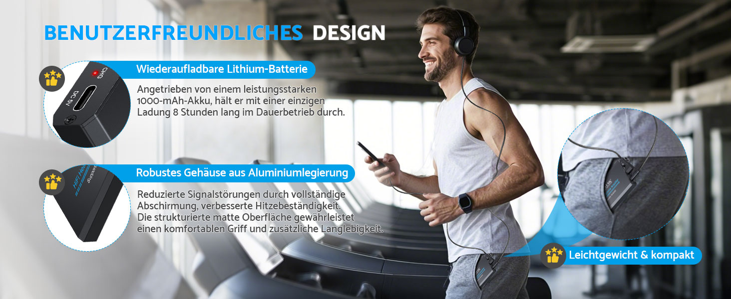 eSynic Підсилювач для навушників HiFi – портативний, з акумулятором 1000mAh, для MP3/MP4/Smartphone/PC, 16-600 Ом, 3.5mm AUX, алюмінієвий корпус