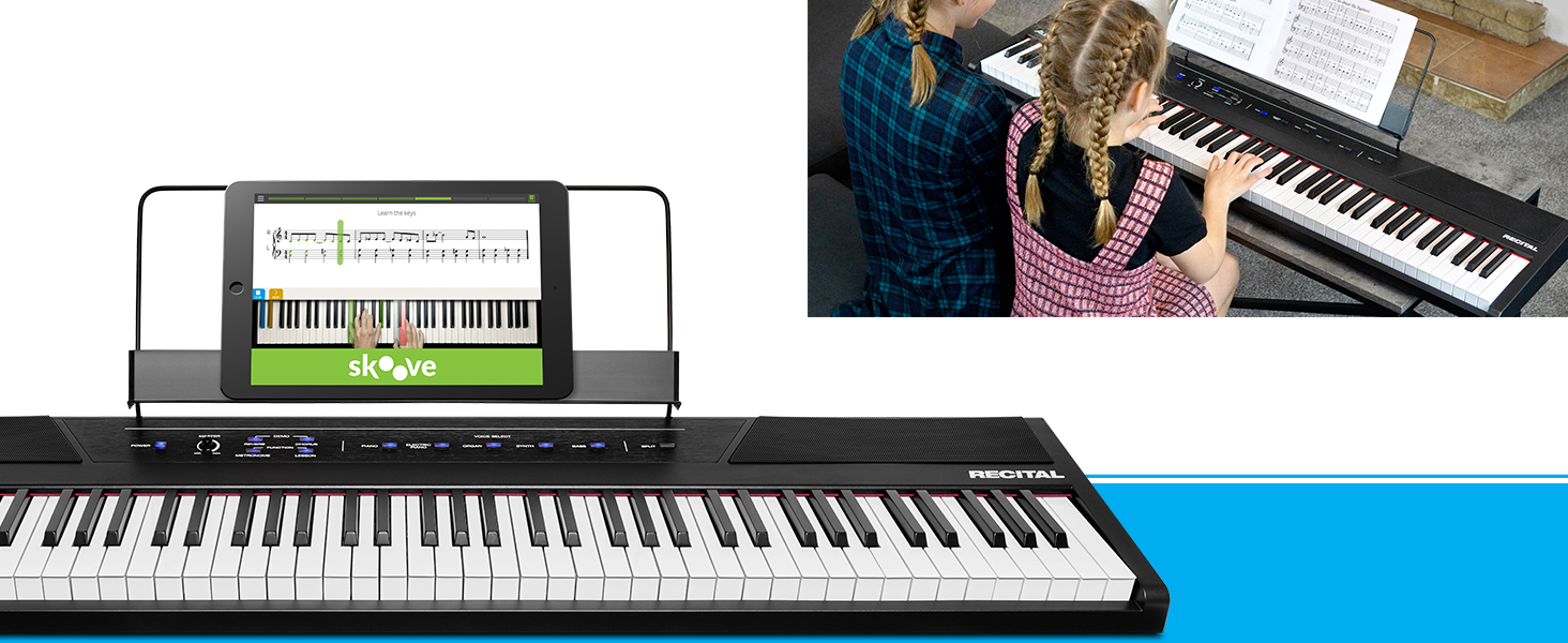 Alesis Recital - Електронне піаніно 88 клавіш для початківців з напівзваженими клавішами, динаміками, 5 преміум-звуками, виходом для навушників та підпискою на уроки гри на піаніно, чорного кольору