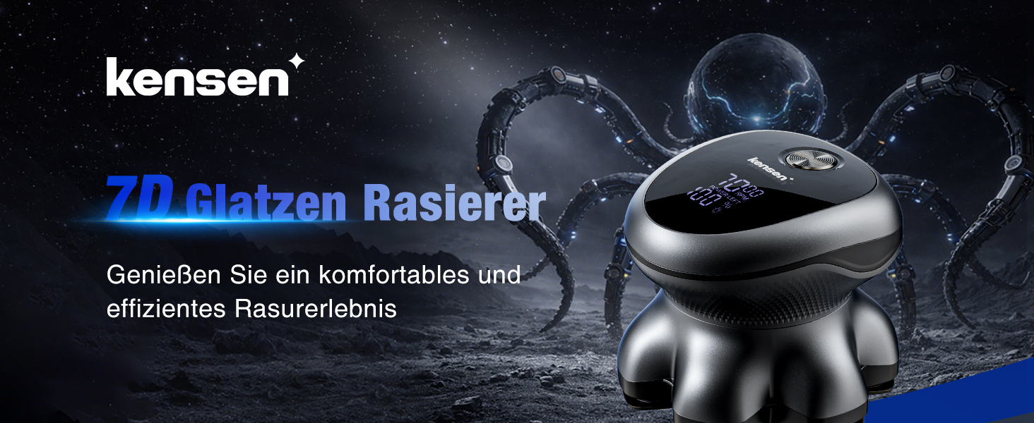 Електрична бритва для гоління голови Glatzen 7D Bold – професійна бритва для лисих, водонепроникна, з акумулятором Type-C, 2 режими, синя