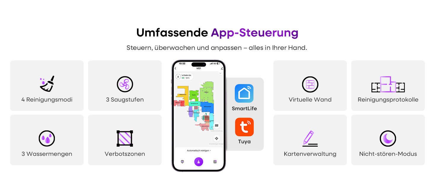 Робот-пилосос MONSGA з функцією миття, потужність 5000Pa, час роботи 180 хв, система захисту від спутання, навігація LiDAR, для килима, шерсті тварин, керування через додаток та пульт (чорний)