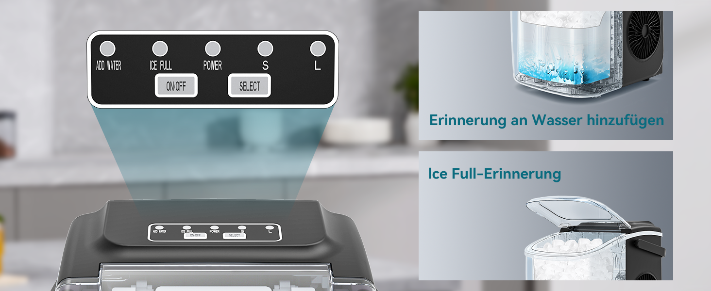 PALINTH Ice Maker - Compact Countertop Ice Machine, 9 Cubes in 6 Minutes, Self-Cleaning, Portable for Kitchen, Office, Bar & Party (1.2L, Silver)