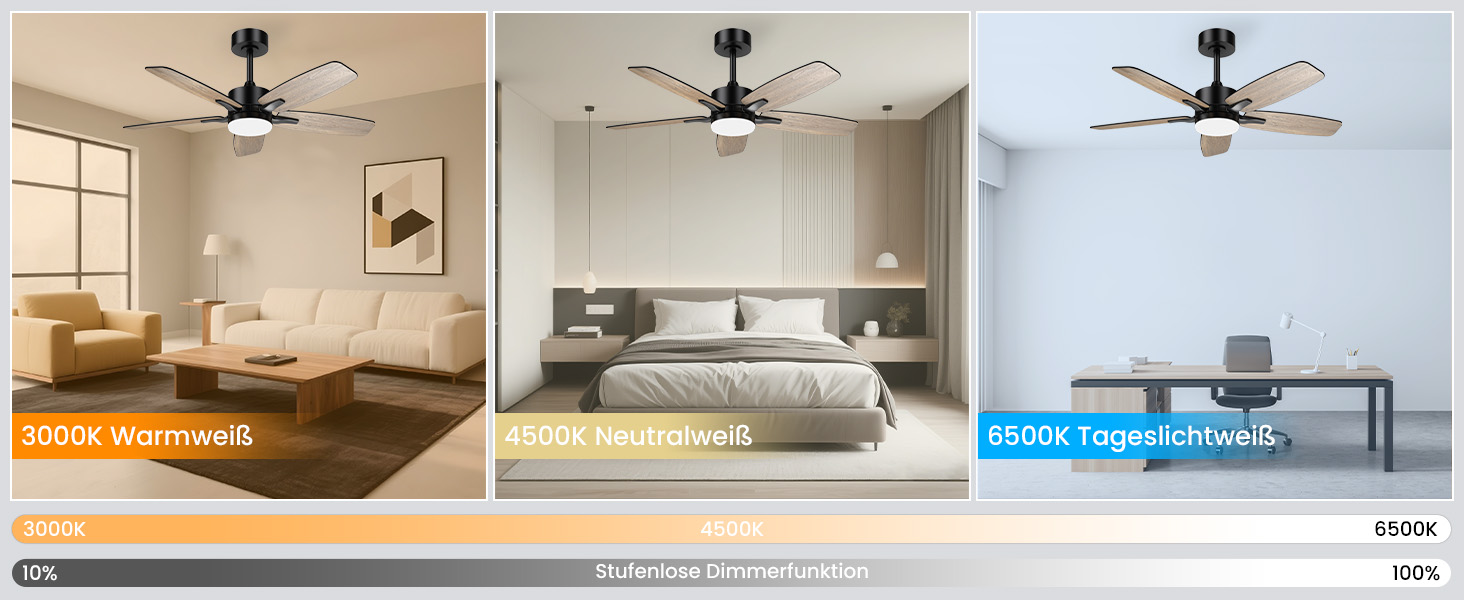 Стелянка вентилятор 106 см з підсвіткою та двосторонніми лопатями, тихий вентилятор з LED-лампою та пультом керування, для спальні та вітальні, DC мотор, штанга темне дерево