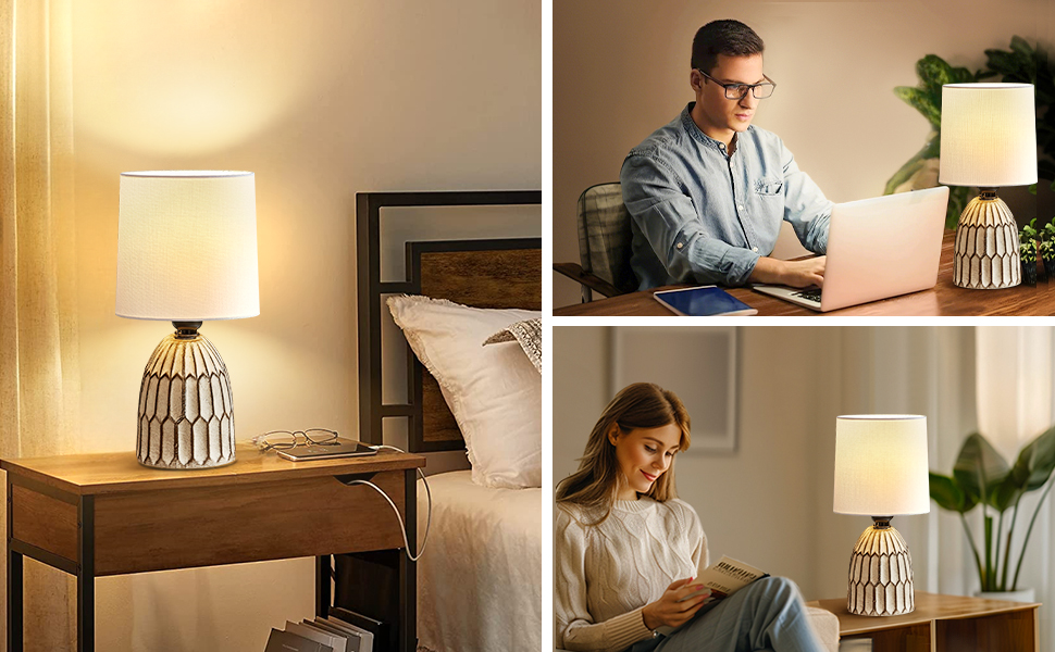 Настільна лампа GyroVu з ротангу, 2 шт. в наборі, бохо-стиль, патрон E27, для спальні, вітальні, читання