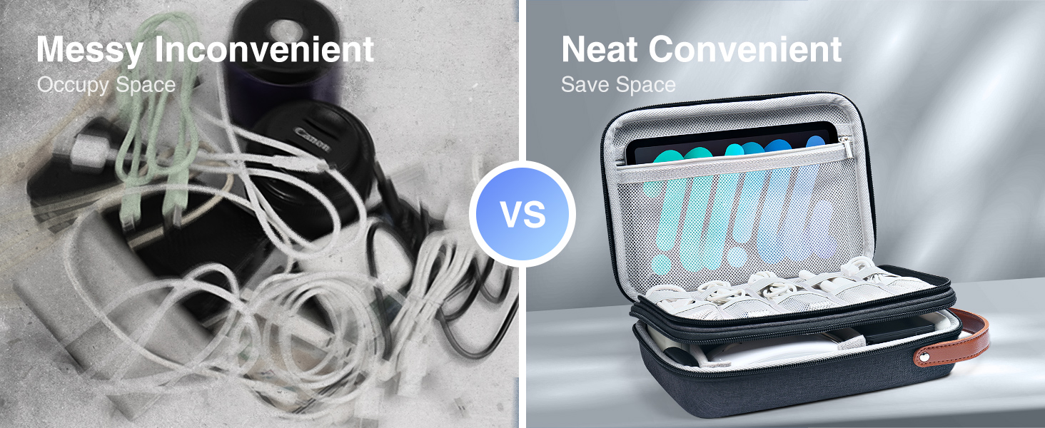 Органайзер для кабелів Luxtude: зручна кейс для зарядних пристроїв, кабелів, Power Bank та жорстких дисків (чорний, двошаровий)