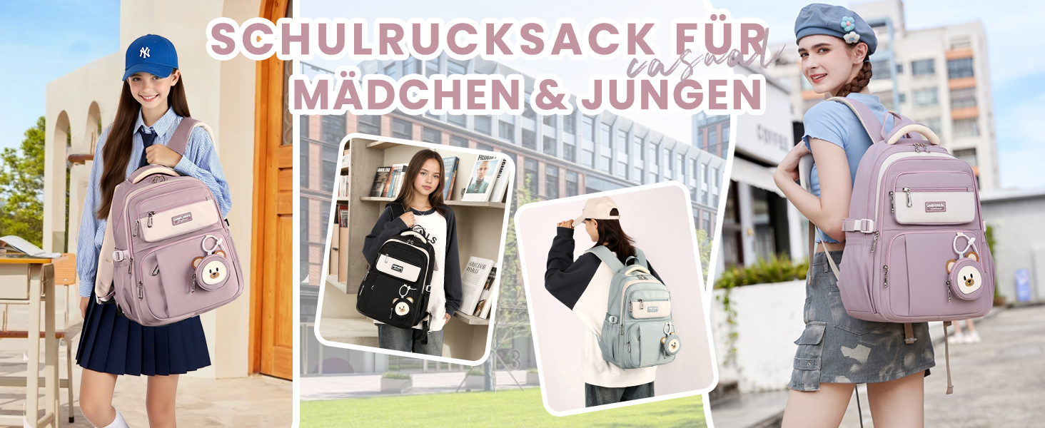 Дитячий рюкзак для дівчинки Kinderrucksack 32L, 2-10 клас, легкий, з дихаючою спинкою та м'якими лямками, для школи, 8+ років, фіолетовий