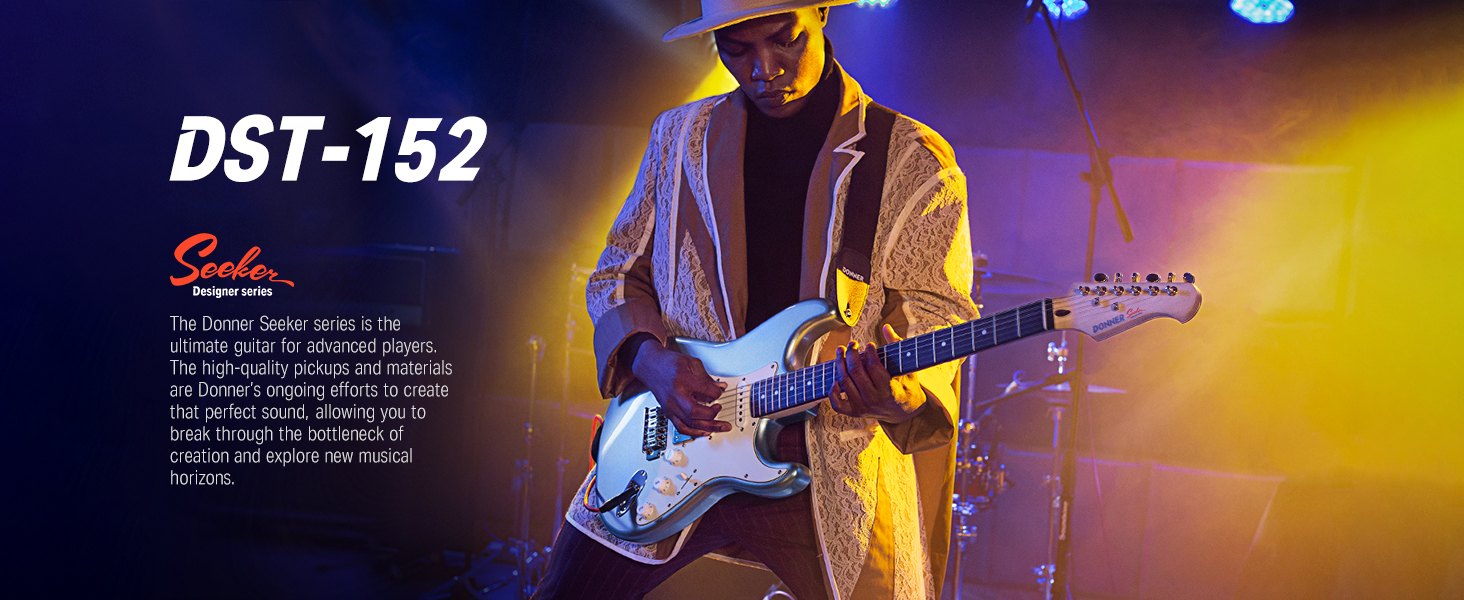 Електрогітара Donner 39 дюймів з кленовим гриф, комплект з підсилювачем, чохлом, каподастром, ременем, струнами, тюнером, кабелем та медіатором (білий)