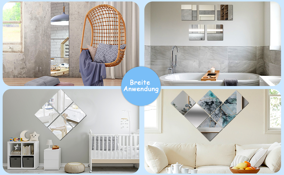 Самоклеючі дзеркальні наклейки Augshy (4 шт., 30x30 см) - гнучкі, акрилові, без рамки